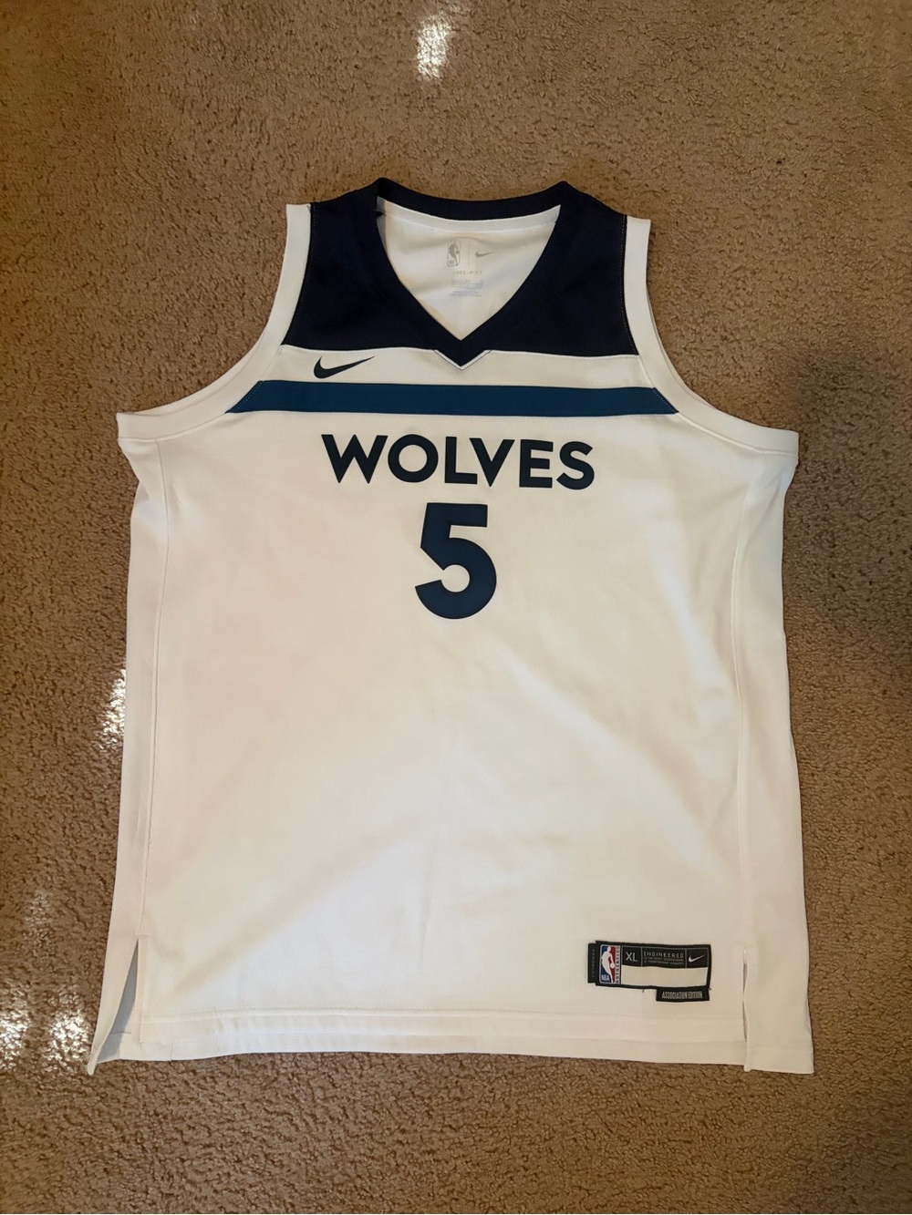 Nike White & Navy Wolves Basketball Jersey #5